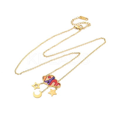 304 Stainless Steel & Plastic Colorful Cloud Moon Star Pendant Necklaces for Women NJEW-U032-01G-1