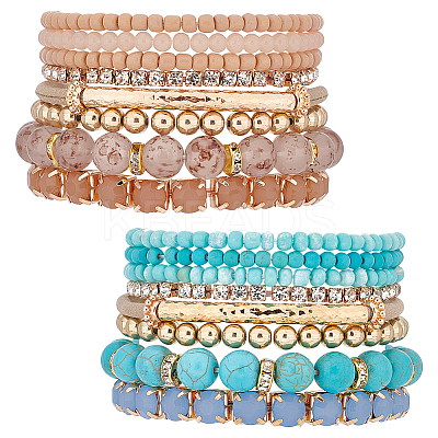 16Pcs 16 Style Crystal Rhinestone & Resin & Glass Seed Beaded Stretch Bracelets Set BJEW-AN0001-15-1