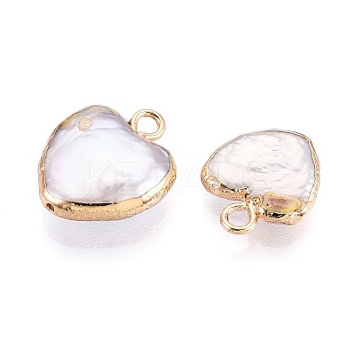 Electroplated Natural Keshi Pearl Heart Pendants PEAR-P004-25KCG-01-1