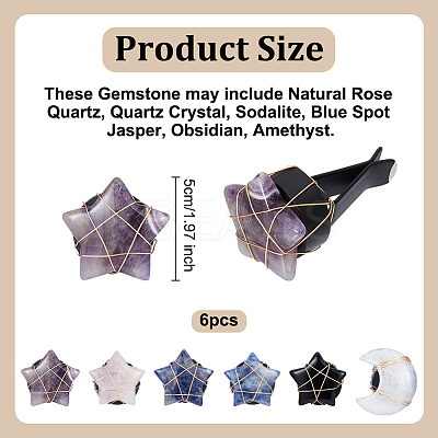 6Pcs Moon Star Natural Gemstone Car Air Vent Clips HJEW-OC00131-1