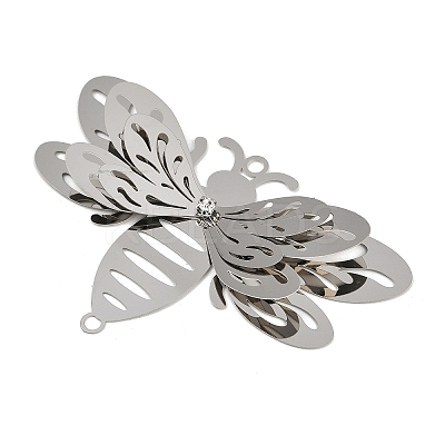 304 Stainless Steel Crystal Rhinestone 3D Insect Connector Charms STAS-H236-11C-P-1
