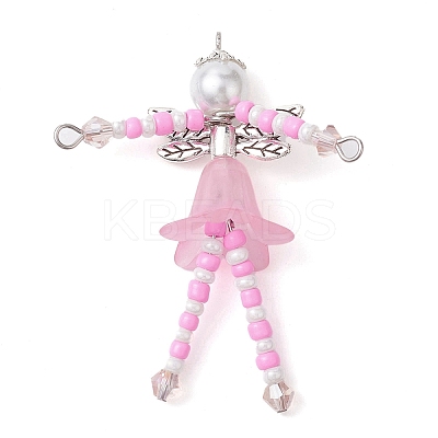 Glass Seed & Acrylic Pearl Beaded Big Pendants PALLOY-MZ00194-03-1