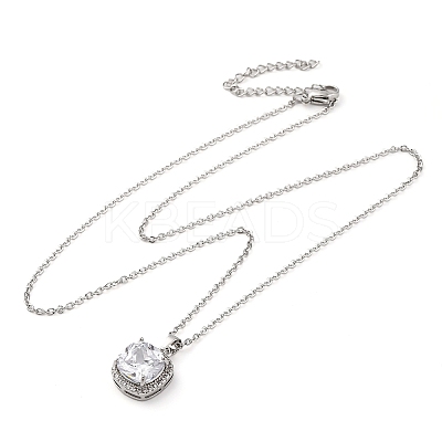 Square Brass Pave Cubic Zirconia Pendant Necklaces for Women NJEW-G156-02P-05-1