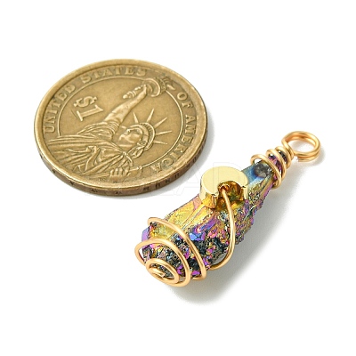 2Pcs Electroplated Natural Quartz Crystal Dyed Copper Wire Wrapped Pendants PALLOY-JF03171-01-1
