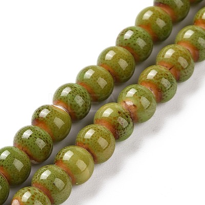 Handmade Fancy Antique Glazed Porcelain Ceramic Round Beads Strands PORC-L019-6mm-10-1