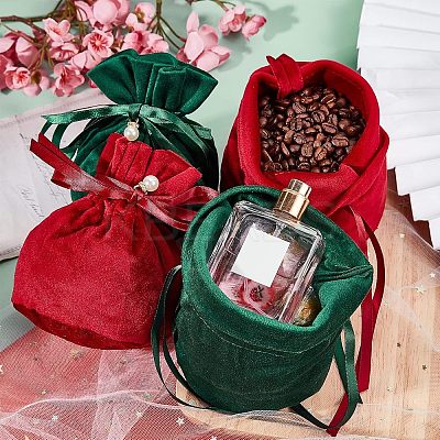 Velvet Jewelry Bags with Drawstring & Plastic Imitation Pearl TP-NB0001-20B-1