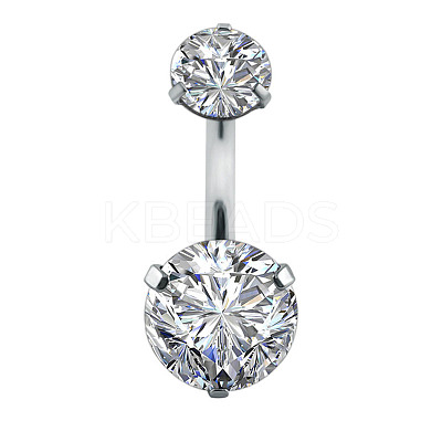 316L Surgical Stainless Steel Cubic Zirconia Flat Round Curved Barbell Belly Rings WGC75B2-01-1