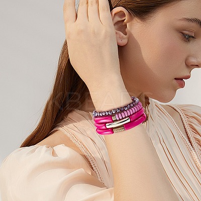 4Pcs 4 Style Acrylic Chunky Curved Tube Stretch Bracelet Sets BJEW-SW00074-01-1