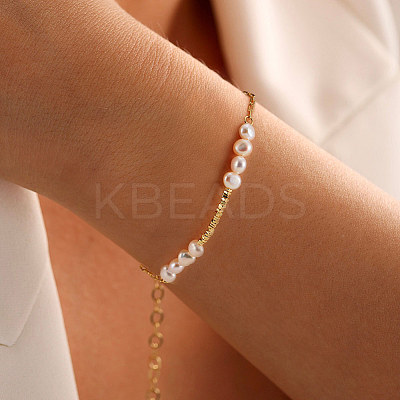 Natural Pearl Beaded Bracelet with 925 Sterling Silver Paperclip Chains BJEW-Z025-06G-1