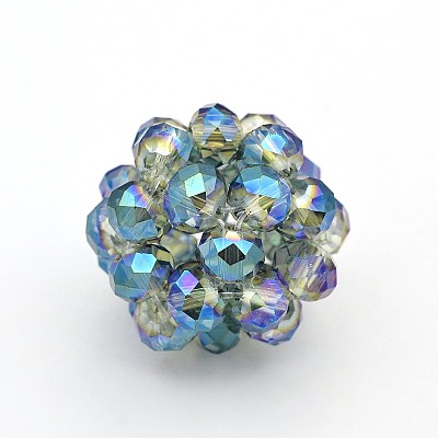 Half Plated Rondelle Transparent Glass Crystal Round Woven Beads GLAA-A034-6mm-D-1