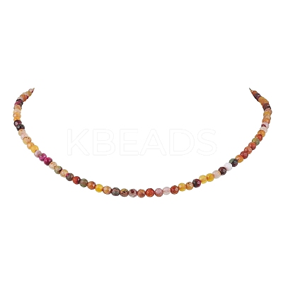 Faceted Round Natural Agate(Dyed & Heated) Beaded Necklaces for Women NJEW-JN04659-03-1