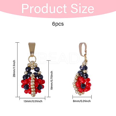 6Pcs Glass Seed Beaded Ladybird Pendants PALLOY-CA00021-1