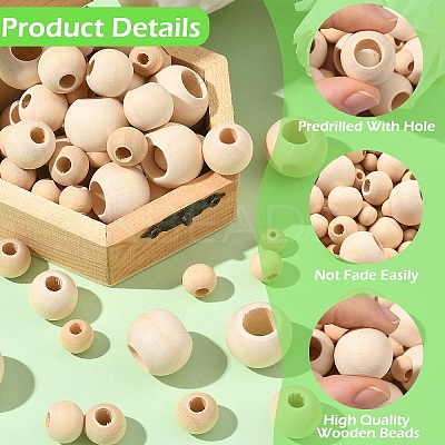400Pcs 5 Styles Natural Unfinished Wood Beads WOOD-YW0001-64-1