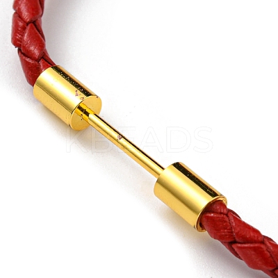 Brass Column Bar Link Bracelet with Leather Cords BJEW-G675-05G-1