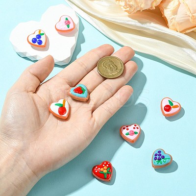 9Pcd 9 Colors Painted Glass Beads Enamel Beads Heart with Fruit LAMP-CJ0002-45-1