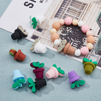 11Pcs 11 Colors Leaf Pot Food Grade Eco-Friendly Silicone Focal Beads SIL-FH0001-09-1
