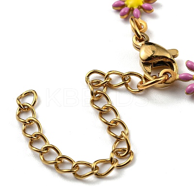 Ion Plating(IP) Golden 304 Stainless Steel Flower Link Chain Bracelets with Enamel BJEW-E088-02G-1