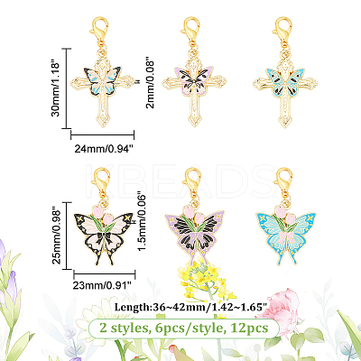 Butterfly & Rose & Cross Pendant Stitch Markers HJEW-AB00506-1