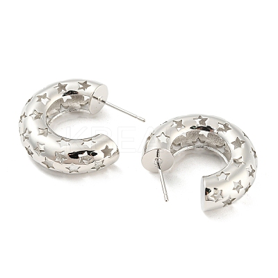 Rack Plating Brass Hollow Star Stud Earrings EJEW-K245-38P-1