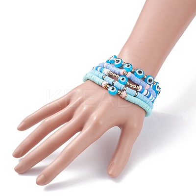 5Pcs 5 Style Polymer Clay Heishi Beaded Stretch Bracelets Set BJEW-JB07540-02-1