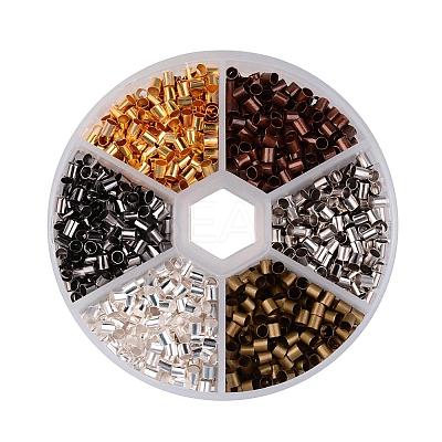1 Box 6 Colors Antique Bronze & Red Copper & Golden & Silver & Platinum & Black Tube Brass Crimp Beads KK-X0037-NR-B-1