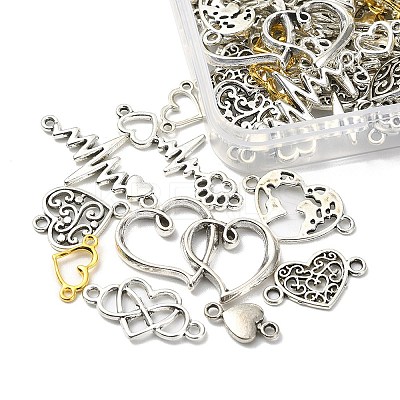 100Pcs 10 Styles Tibetan Style Alloy Connector Charms TIBE-YW0001-32-1