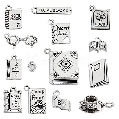 56Pcs 14 Styles Book Theme Tibetan Style Alloy Pendants FIND-GA0006-82-1