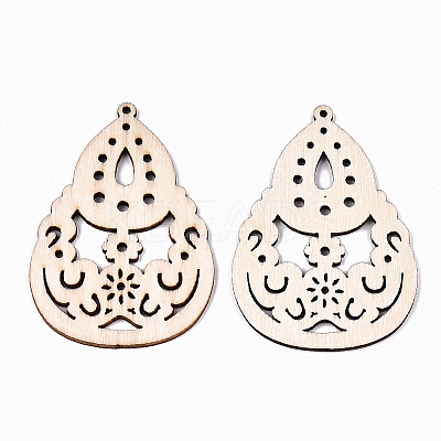 Undyed Natural Hollow Wooden Big Pendants WOOD-N007-109-1