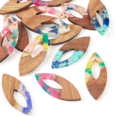 14Pcs 7 Colors Resin and Walnut Pendants FIND-TA0006-36A-1