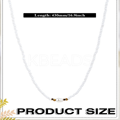 1Pc Rice Natural Pearl & Glass Seed Beaded Necklaces for Women NJEW-LP0007-01B-1
