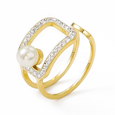 Ion Plating(IP) 304 Stainless Steel Cubic Zirconia Cuff Ring for Women RJEW-C060-04G-1