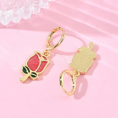Valentine's Day Brass Enamel Hoop Earrings for Women EJEW-G464-01G-02-1
