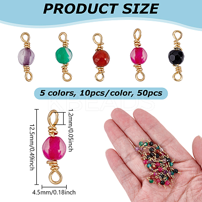 50Pcs 5 Colors Dyed Natural Agate Faceted Round Connector Charms KK-UN0005-46-1