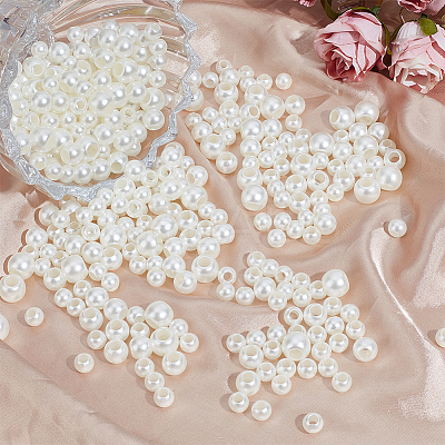 300Pcs 3 Styles ABS Plastic Imitation Pearl Beads KY-NB0001-72-1