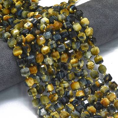 Dyed Natural Yellow & Blue Tiger Eye Beads Strands G-K389-A26-01-1