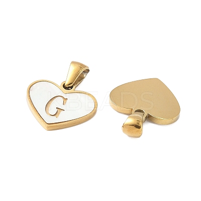 304 Stainless Steel Pave Natural White Shell Heart with Initial Slice Pendants STAS-R168-25G-G-1