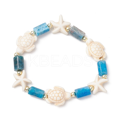 4Pcs Synthetic Turquoise & Natural Apatite & Amethyst & Aquamarine & Rose Quartz Beads Stretch Bracelets for Women BJEW-JB11995-1