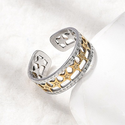 Adjustable 304 Stainless Steel Cuff Rings for Women RJEW-B150-01GP-09-1