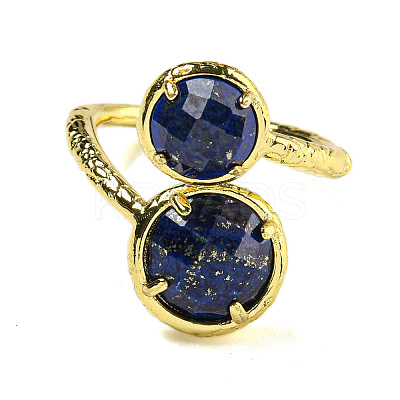Round Natural Lapis Lazuli Open Cuff Rings RJEW-C087-02G-01-1