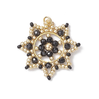 3Pcs 3 Colors Glass Seed Beaded Snowflake Pendants PALLOY-MZ00953-1