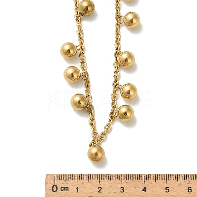 304 Stainless Steel Round Ball Tassel Cable Chain Necklaces for Women NJEW-C088-02G-1