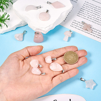 12Pcs 12 Style Synthetic & Natural Rose Quartz Pendants G-TA0002-20-1