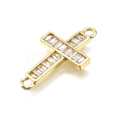 Brass Micro Pave Clear Cubic Zirconia Religion Cross Connector Charms KK-Z100-22G-04-1