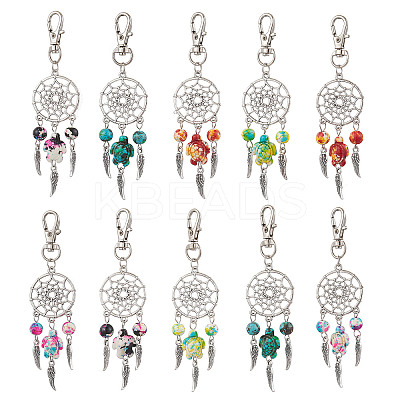 10Pcs 5 Styles Woven Net/Web with Wing Alloy Pendant Decorations HJEW-JM02975-02-1