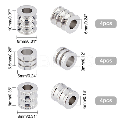 12Pcs 3 Style 316 Surgical Stainless Steel Beads STAS-DC0003-39-1