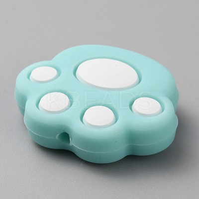 Cat Paw Print Food Grade Eco-Friendly Silicone Focal Beads LS-SIL-WH0012-040F-1