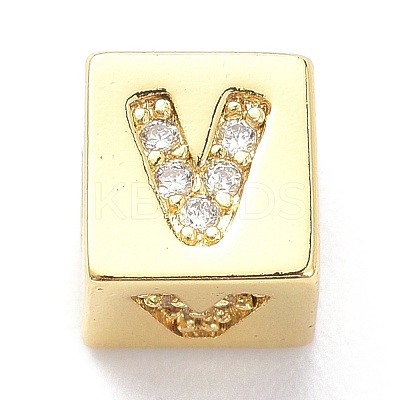 Real 18K Gold Plated Brass Micro Pave Clear Cubic Zirconia Beads ZIRC-L091-076G-V-1