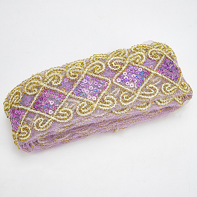 10 Yards Polyester Lace Ribbon with Paillette OCOR-WH0090-050B-1