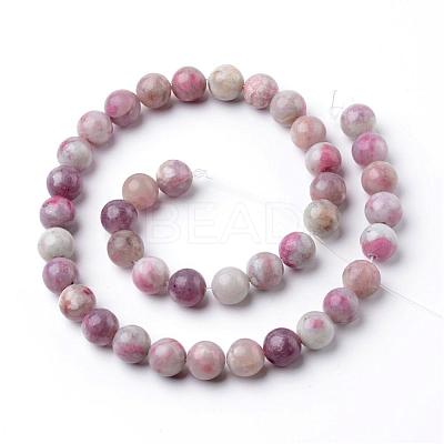 Dyed Round Natural Pink Tourmaline Beads Strands G-K089-10mm-05-1