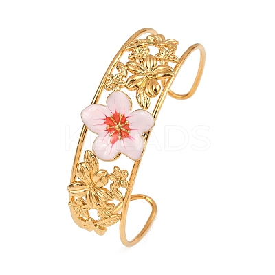 Flower 304 Stainless Steel Cuff Bangles for Women LS-BJEW-A049-02G-1